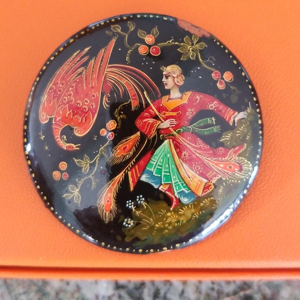 Vintage Russian Wooden Lacquer Pin
